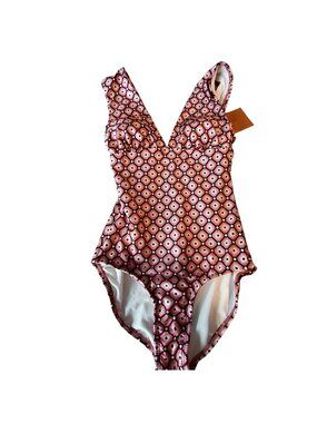Shade & Shore Womens Pink Diamond Print Swimsuit  Size XS Full seat coverage